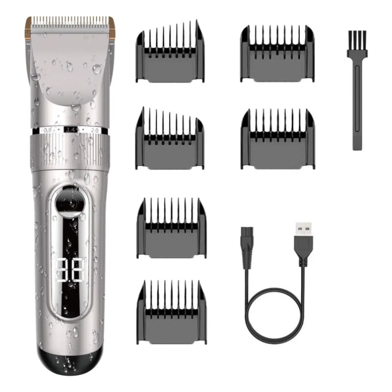 Professioneller Haarschneider, IPX7, Keramikklinge, LCD-Haarschneider mit motorisiertem Einstellkamm, 3/6/9/12 mm, wasserdicht, wiederaufladbar, für