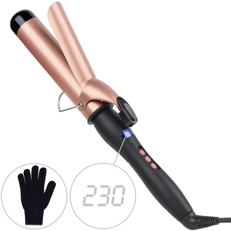 Professioneller Lockenstab, 38 mm großer Lockenstab mit einstellbarer Temperatur, Doppelspannung, mit Handschuh, für langes und mittellanges Haar