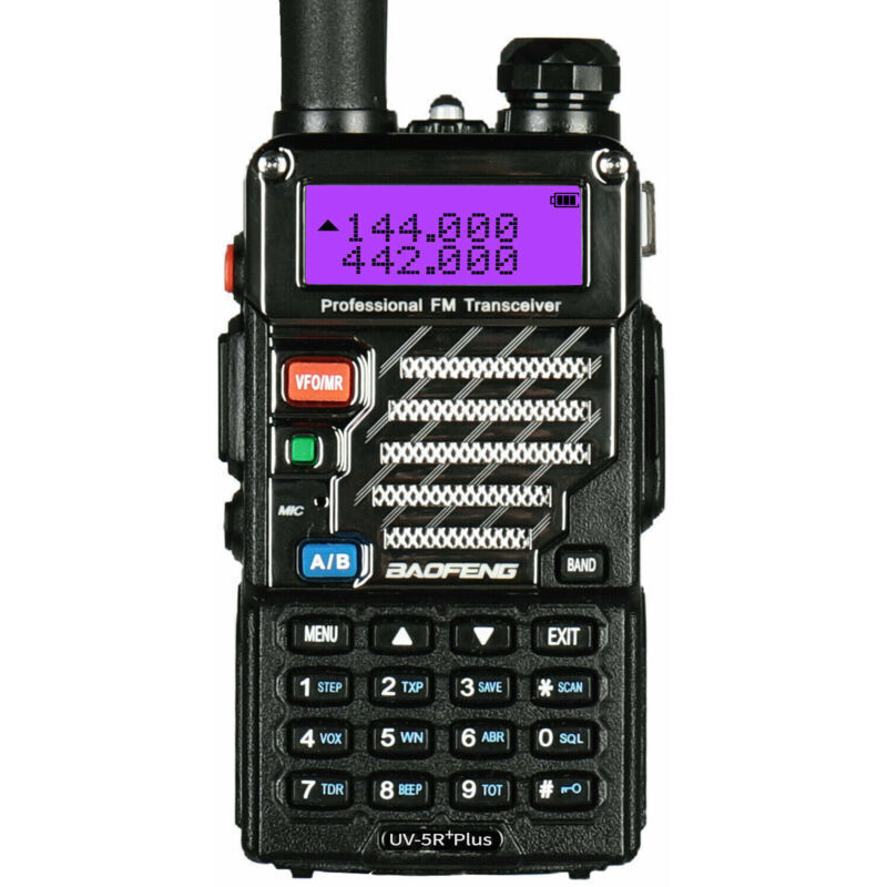 Professionelles UV-5R Plus Dualband-VHF/UHF-Funkgerät, 128 Kanäle, LED-Display, FM-Radio, Netzteil für Baustellen und Abenteuerhotels