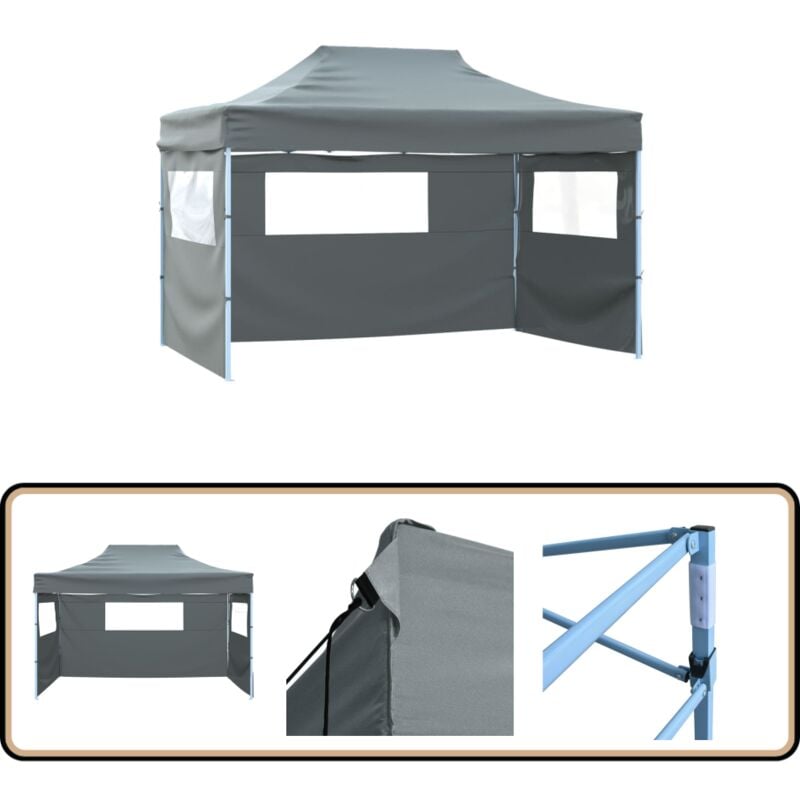 Profi-Partyzelt Faltbar mit 3 Seitenwänden 3×4m Stahl Anthrazit - Outdoor Event Zelt - Partyzelt - Gartenparty - Grillparty - Festivalzelt