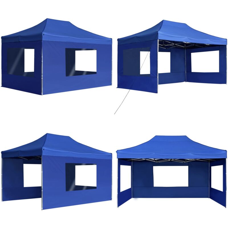 Profi-Partyzelt Faltbar mit Wänden Aluminium 4,5x3 m Blau - Outdoor Event Zelte - Gartenzelt - Partyzelt Blau - Aluminiumrahmen - Wasserfest - Home &