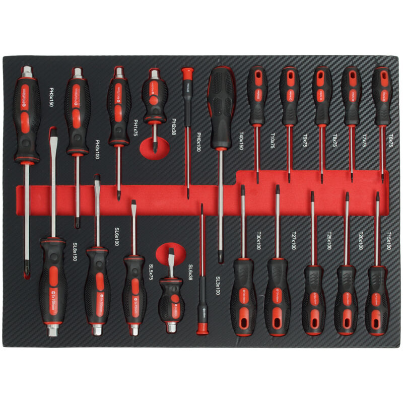 Profi Werkzeugeinlage Werkstattwagen 21 tlg. Schraubendreher Mechaniker Werkzeug 51x40x4 cm rot