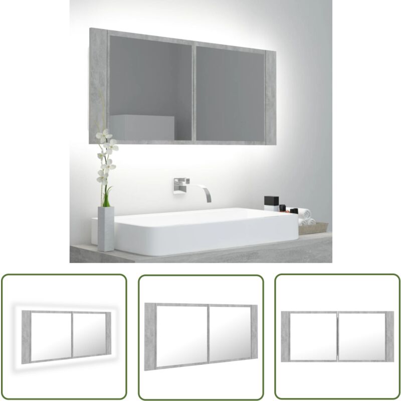 Prolenta Premium - The Living Store LED-Bad-Spiegelschrank Betongrau 100x12x45 cm Acryl - LED-Spiegelschrank - Badezimmerspiegel - Beton Grau