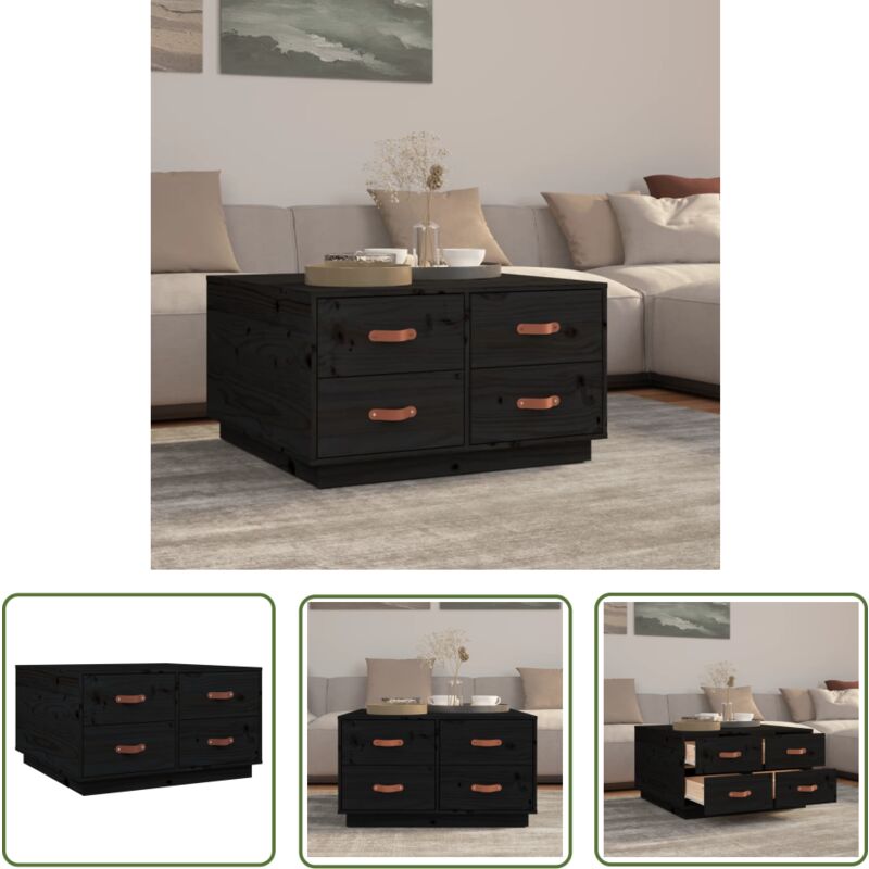 The Living Store Couchtisch Schwarz 80x80x45 cm Massivholz Kiefer - Couchtisch - Esszimmertisch - Holzmöbel - Kiefernholz - Schwarz