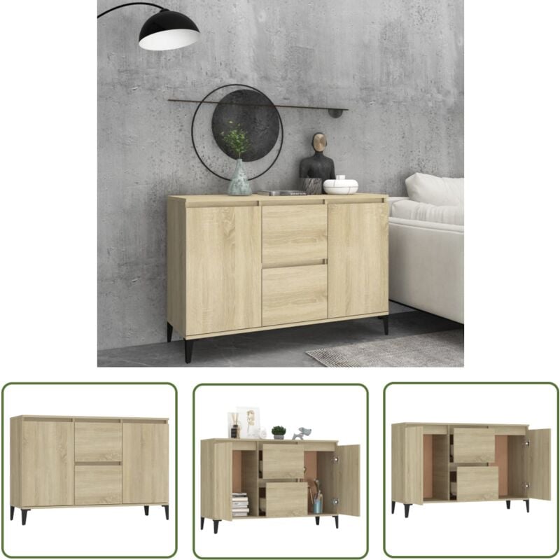 The Living Store Sideboard Sonoma-Eiche 104x35x70 cm Holzwerkstoff - Industrielles Design - Sideboard - Wohnzimmermöbel - Holz Sideboard - Regal