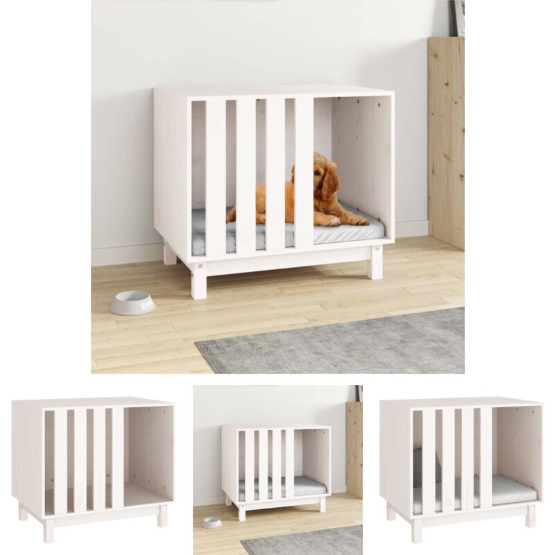 Prolenta Premium - The Living Store Hundehütte Weiß 70x50x62 cm Massivholz Kiefer - Hundehütten - Weiß
