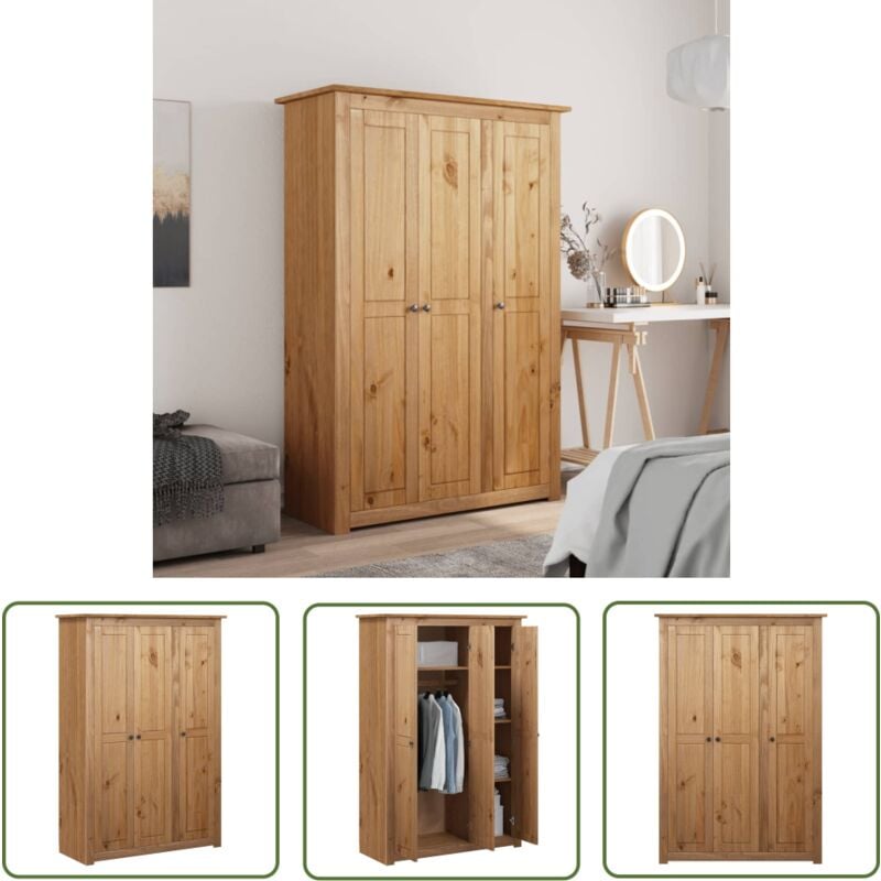 The Living Store Kleiderschrank 3-Türig 118×50×171,5 cm Kiefer Panama Serie - Schrank - Kleiderschrank - Massivholzmöbel - Kiefer - Wohnzimmer