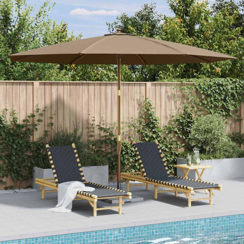 The Living Store Sonnenschirm mit Holzmast 350 cm Taupe - Sonnenschirm - Gartensonnenschirm - Strandschirm - Polyester Sonnenschirm - Großer