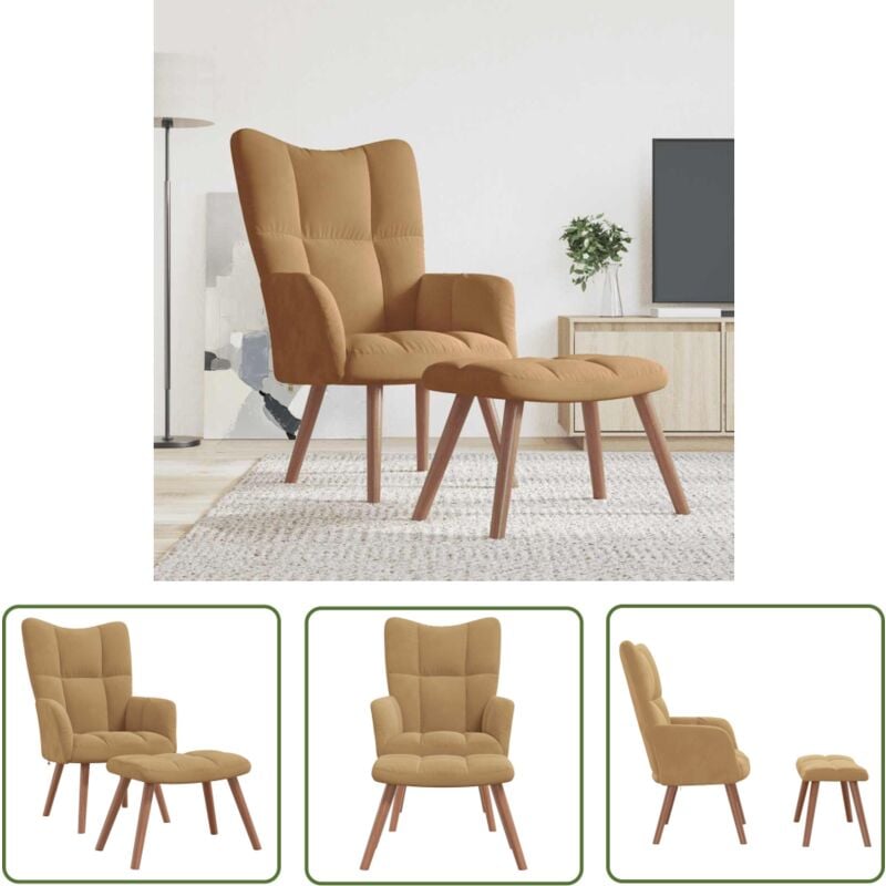 Prolenta Premium - The Living Store Relaxsessel mit Hocker Braun Samt - Sessel - Samt Sessel - Wohnraum Dekoration - Bequemlichkeit - Lounge Sessel