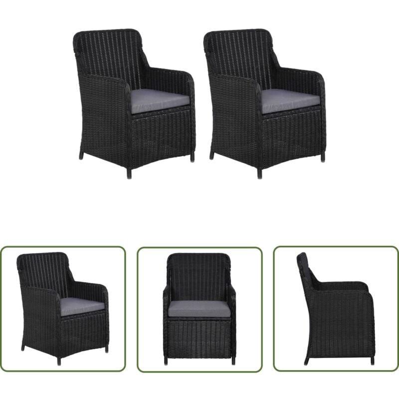 The Living Store Gartenstühle mit Polster 2 Stk. Poly Rattan Schwarz - Gartensessel - Outdoor Möbel - Gartenstuhl - Polyrattan Möbel - Balkonmöbel