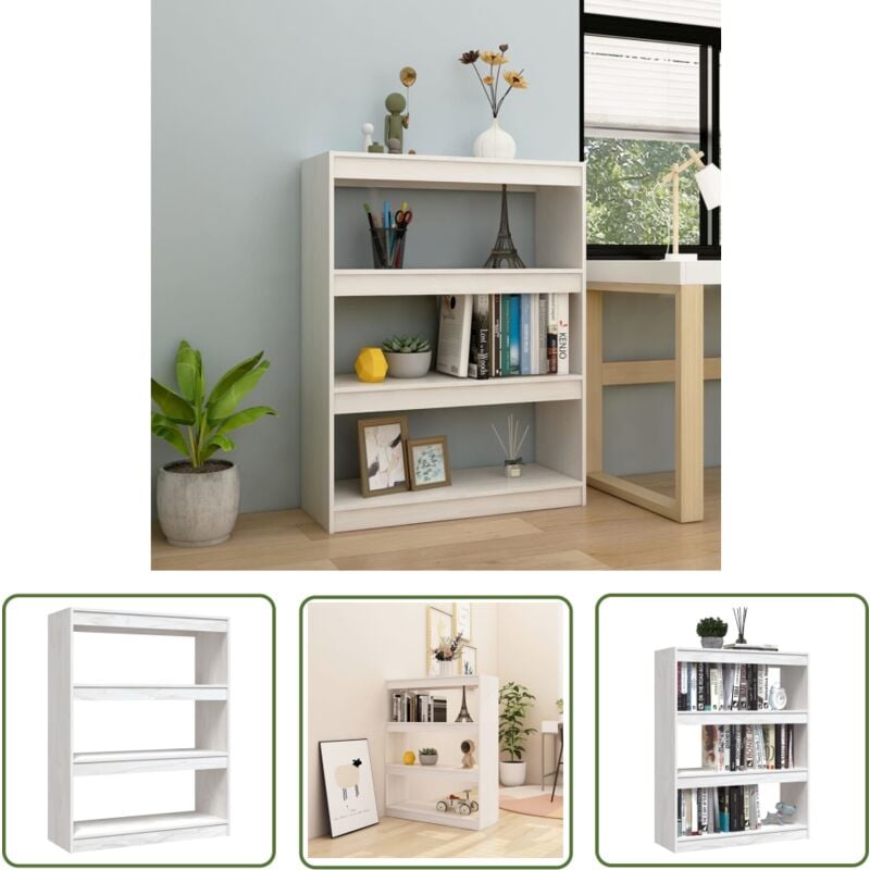 The Living Store Bücherregal/Raumteiler Weiß 100x30x103 cm Kiefer Massivholz - Bücherregal - Holzmöbel - Wohnwand - Raumteiler - Massivholzmöbel