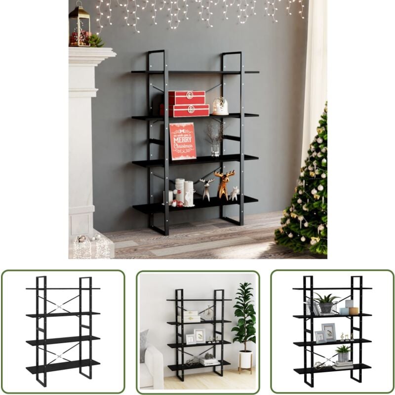 The Living Store Bücherregal 4 Böden Schwarz 100x30x140 cm Massivholz Kiefer - Industrielles Regal - Buche Regal - Schwarzes Regal - Bücherregal