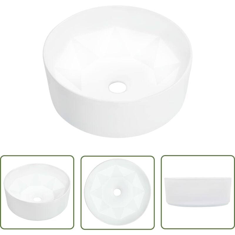 Prolenta Premium - The Living Store Waschbecken 36 x 14 cm Keramik Weiß - Rundes Waschbecken - Keramik Waschbecken - Weißes Waschbecken