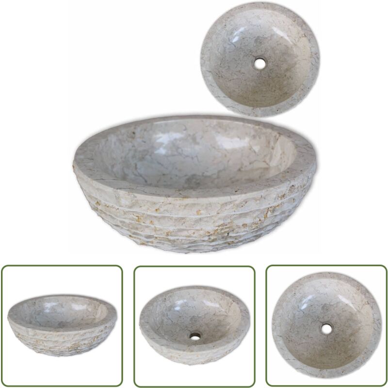 Prolenta Premium - The Living Store Waschbecken Marmor 40 cm Creme - Rundes Waschbecken - Marmor Waschbecken - Designer Waschbecken