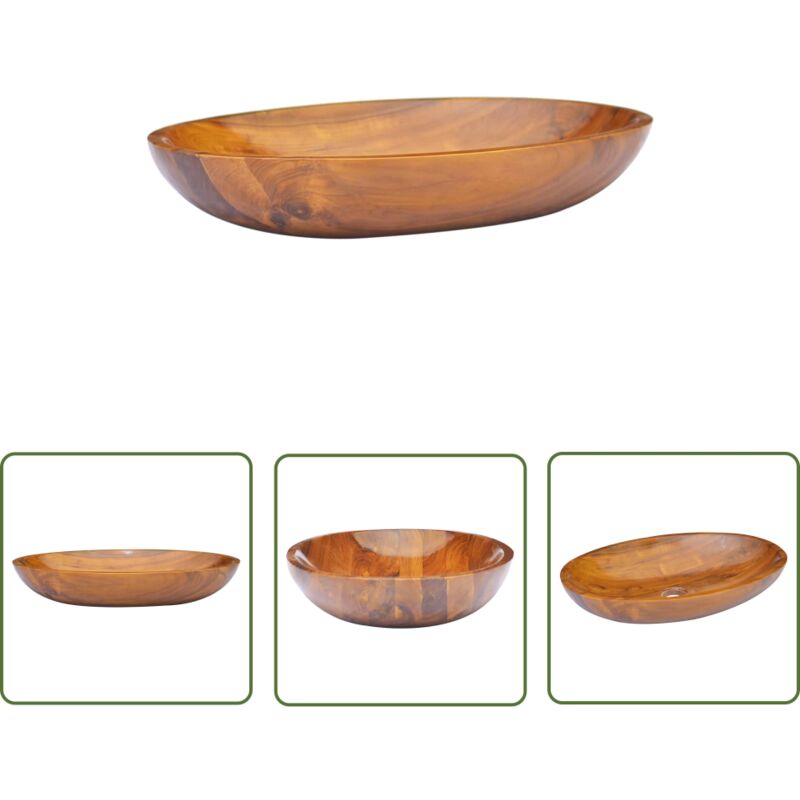 The Living Store Waschbecken Massivholz Teak 60x40x10 cm - Waschbecken Aus Holz - Teakholzwaschbecken - Badezimmer-Waschbecken - Handwaschbecken