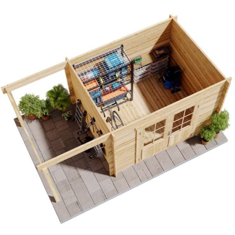 Pultdach Gartenhaus Maria mit Schleppdach Gartenhaus aus Holz in Pinie, Holzhaus mit 28 mm Wandstärke inklusive Schleppdach, Blockbohlenhaus mit