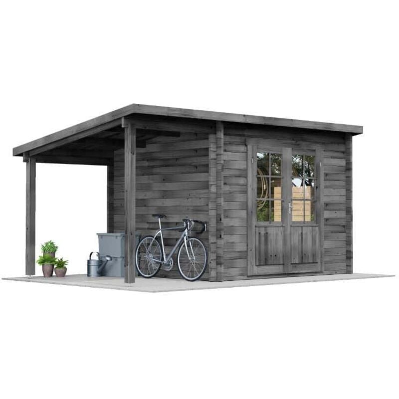 Pultdach Gartenhaus Maria mit Schleppdach Gartenhaus aus Holz in Grau, Holzhaus mit 28 mm Wandstärke inklusive Schleppdach, Blockbohlenhaus mit