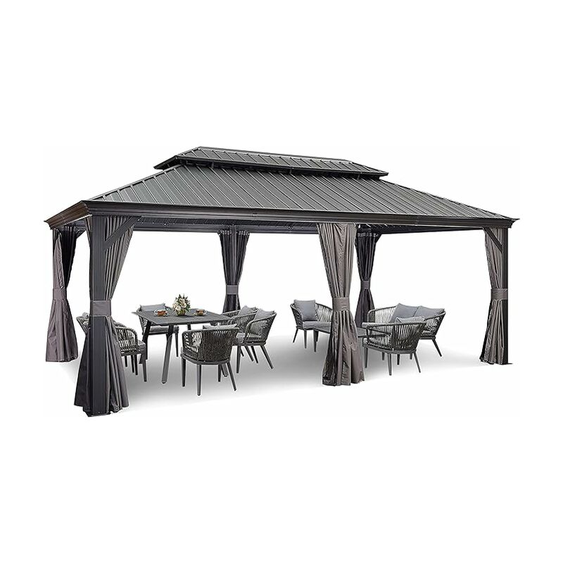 PURPLE LEAF Alu Pavillon Wasserdicht Stabil Winterfest Wetterfest Garten pavillon 3.65 m x 6 m Großer Rechteckig mit 4 Doppel Seitenteile Hardtop