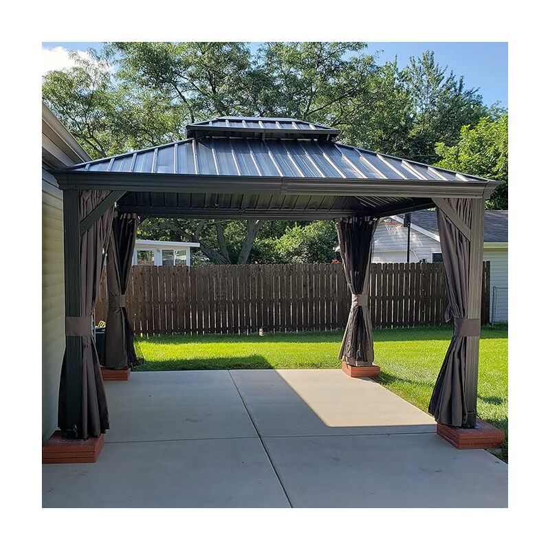 PURPLE LEAF Alu Pavillon Wasserdicht Stabil Winterfest Wetterfest Garten pavillon 3 m x 3.65 m Großer Rechteckig mit 4 Doppel Seitenteile Hardtop