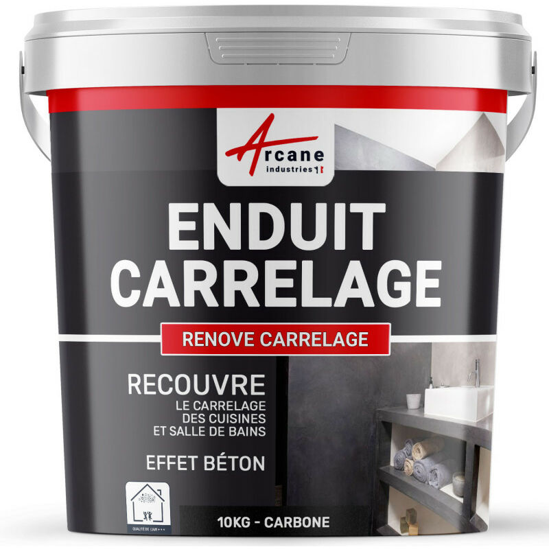 Arcane Industries - Putz für Fliesen - Fliesen verputzen - Betonbeschichtungs-Effekt - renove carrelage - Kohle - Kit 10kg - 6.5m² für 2 Schichten