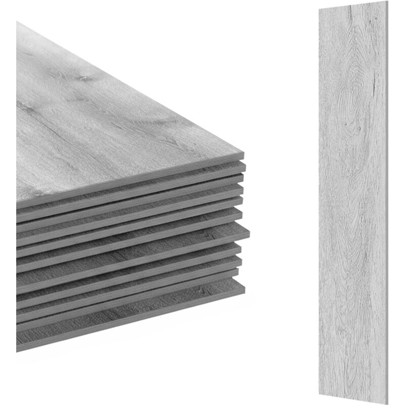 Relaxdays PVC Bodenbelag selbstklebend, 7,5m²/54 Stück, Holzoptik, Bad, Küche, Klebefliese 91x15cm rutschfest, hellbraun