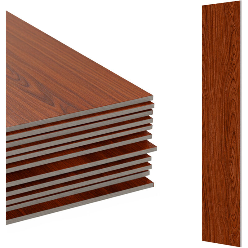 Relaxdays PVC Bodenbelag selbstklebend, 2,5m²/18 Stück, Holzoptik, Bad, Küche, Klebefliesen 91x15 rutschfest, rotbraun