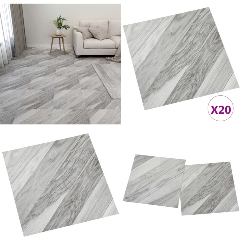PVC-Fliesen Selbstklebend 20 Stk. 1,86 m² Grau Gestreift - pvc Fliesen - Vinyl Boden - Selbstklebender Bodenbelag - Graue Fliesen - Wohnraum