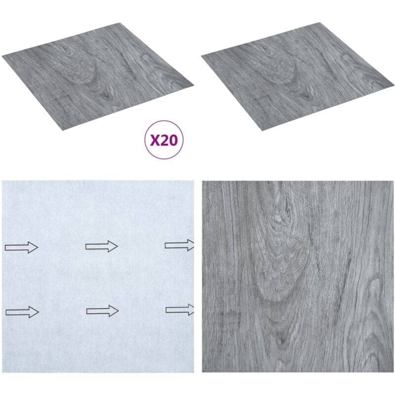 PVC-Fliesen Selbstklebend 20 Stk. 1,86 m² Hellgrau - pvc Fliesen - Vinyl Boden - Selbstklebender Bodenbelag - Wohnraum Dekoration - Badezimmer Boden