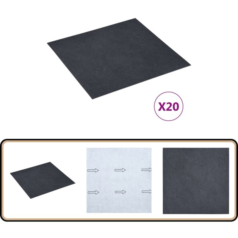 PVC-Fliesen Selbstklebend 20 Stk. 1,86 m² Schwarz Marmor-Optik - pvc Fliesen - Selbstklebender Bodenbelag - Design Vinyl - Marmor Optik - Badezimmer