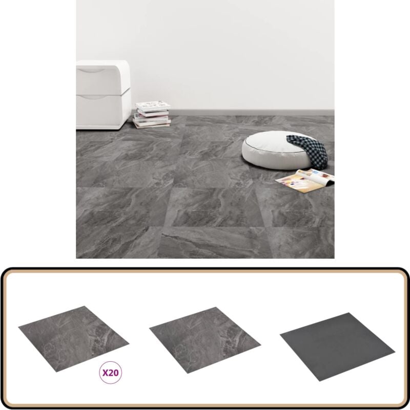 PVC-Fliesen Selbstklebend 20 Stk. 1,86 m² Schwarz - pvc Fliesen - Selbstklebender Bodenbelag - Design Vinyl - Wohnzimmer Dekoration - Küche Bodenbelag