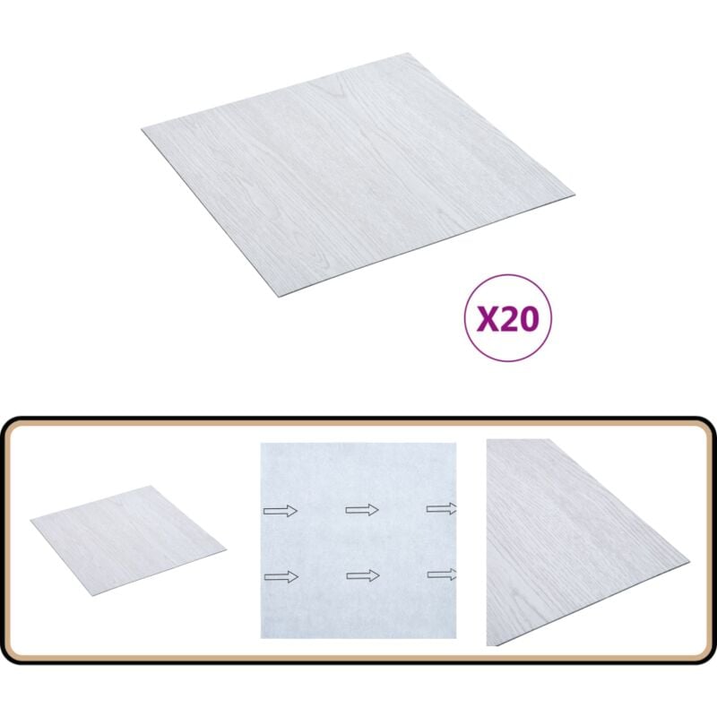PVC-Fliesen Selbstklebend 20 Stk. 1,86 m² Weiß - pvc Fliesen - Vinyl Boden - Selbstklebender Bodenbelag - Wohnraum Dekoration - Küche Boden