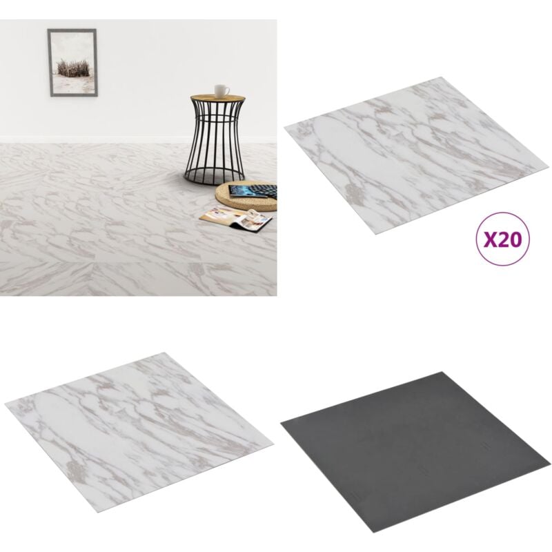 PVC-Fliesen Selbstklebend 20 Stk. 1,86 m² Weißer Marmor - PVC Fliesen - Vinyl Boden - Selbstklebender Bodenbelag - Wohnzimmer Dekoration - Küche
