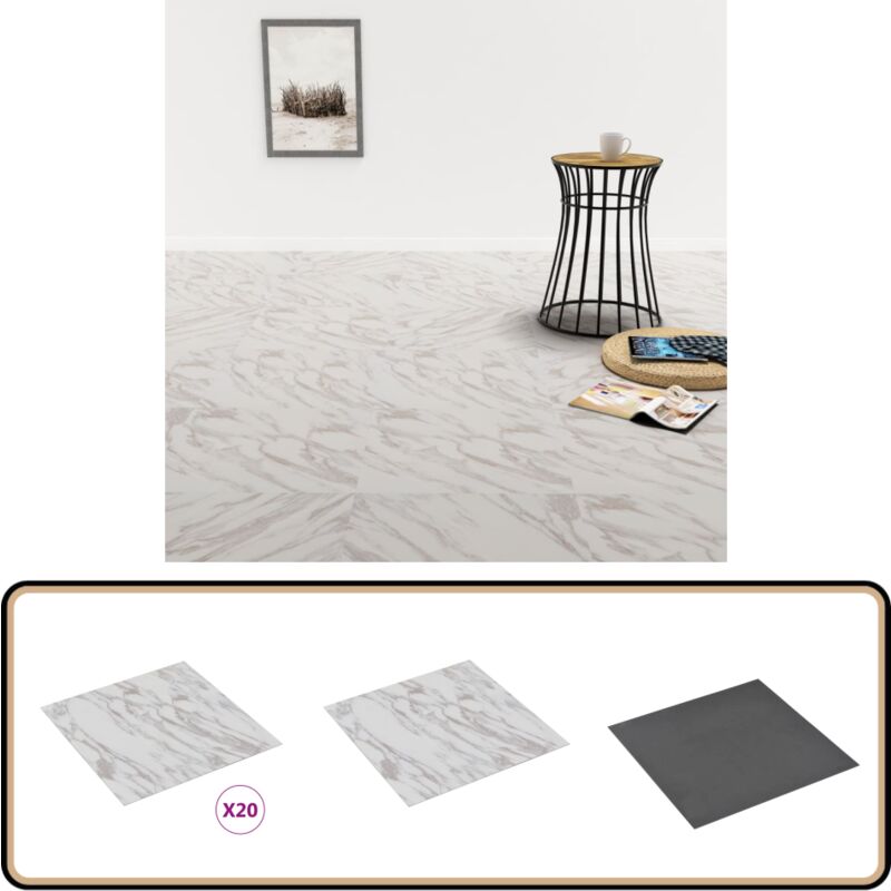 PVC-Fliesen Selbstklebend 20 Stk. 1,86 m² Weißer Marmor - pvc Fliesen - Vinyl Boden - Selbstklebender Bodenbelag - Wohnzimmer Dekoration - Küche