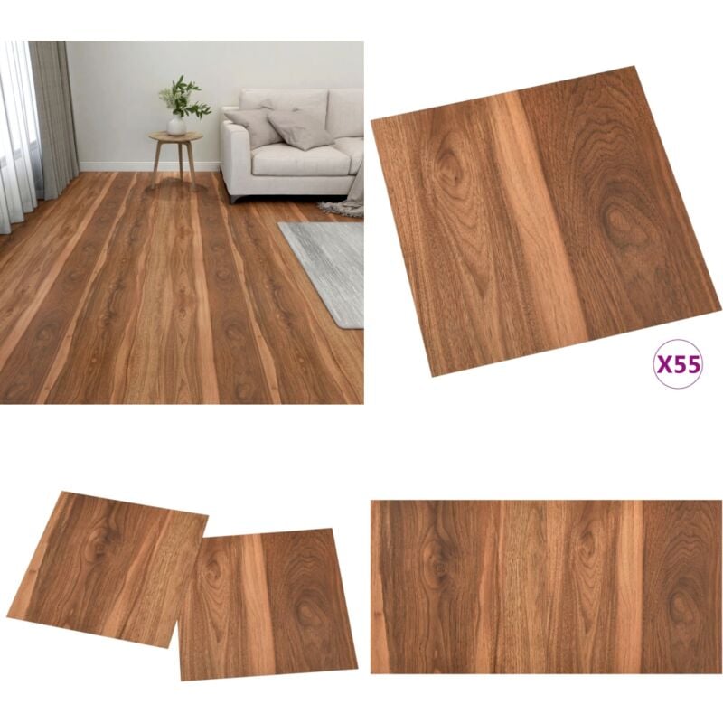 PVC-Fliesen Selbstklebend 55 Stk. 5,11 m² Braun - PVC Fliesen - Selbstklebender Bodenbelag - Vinylboden - Brauner Boden - Wohnzimmer Dekoration