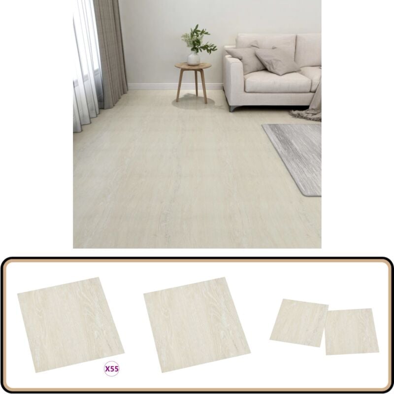 PVC-Fliesen Selbstklebend 55 Stk. 5,11 m² Creme - PVC Boden - Selbstklebender Boden - Vinyl Boden - Creme Farbig - Wohnzimmer Boden
