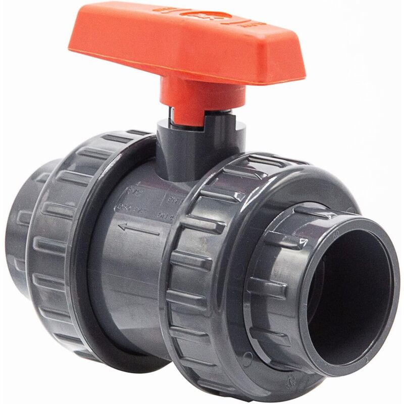 PVC Kugelhahn 50mm 1 1/2 Zoll I Typ AK I für Klebemuffen und Fittings I 2-Wege Absperrhahn I PVC Fitting I Kugelhahn für den Pool- und Teichbau I