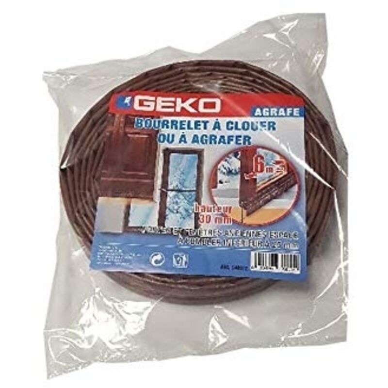 Geko - PVC-Füller zum Nageln oder Tackern, für Türen und Fenster, 6m x 30mm, braun.