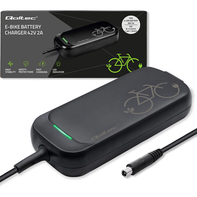 Qoltec Schnellladegerät für XIAOMI Elektroroller Fahrrad 36V 42V 2A 8,08,0mm + Pin wasserdicht + Stromkabel