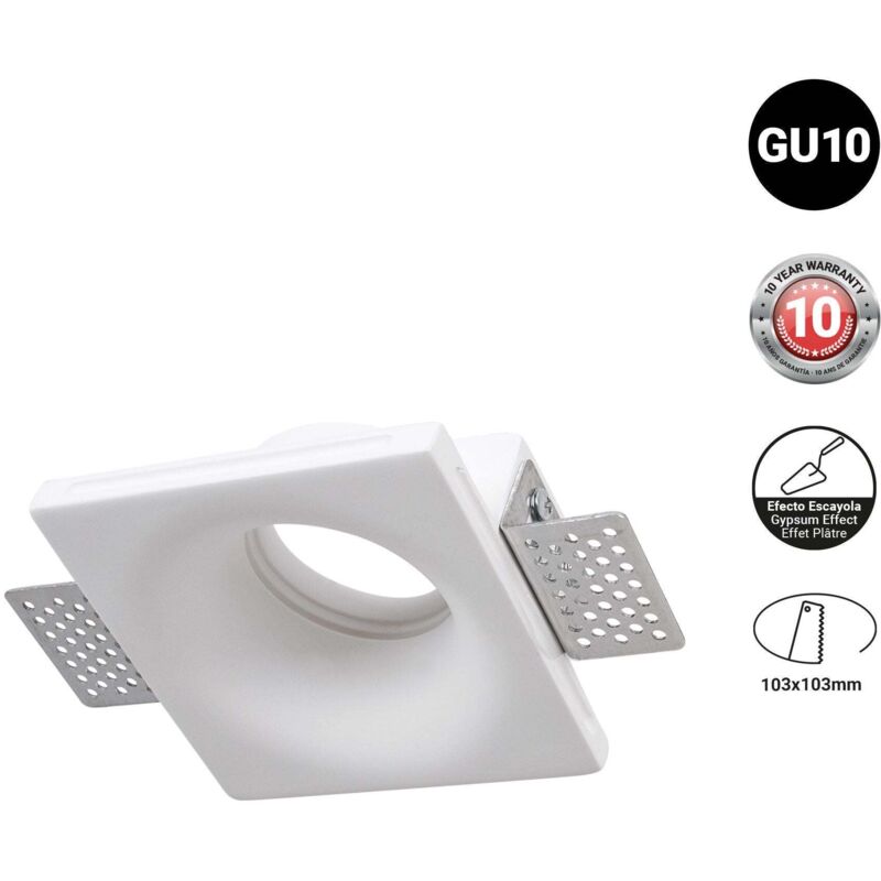 Quadratischer Gips-Einbaustrahler 'MUR' - Trimless - 1 x GU10