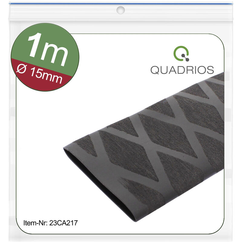 Quadrios - 23CA217 Schrumpfschlauch ohne Kleber Schwarz 15 mm 8 mm Schrumpfrate:2:1 1 m