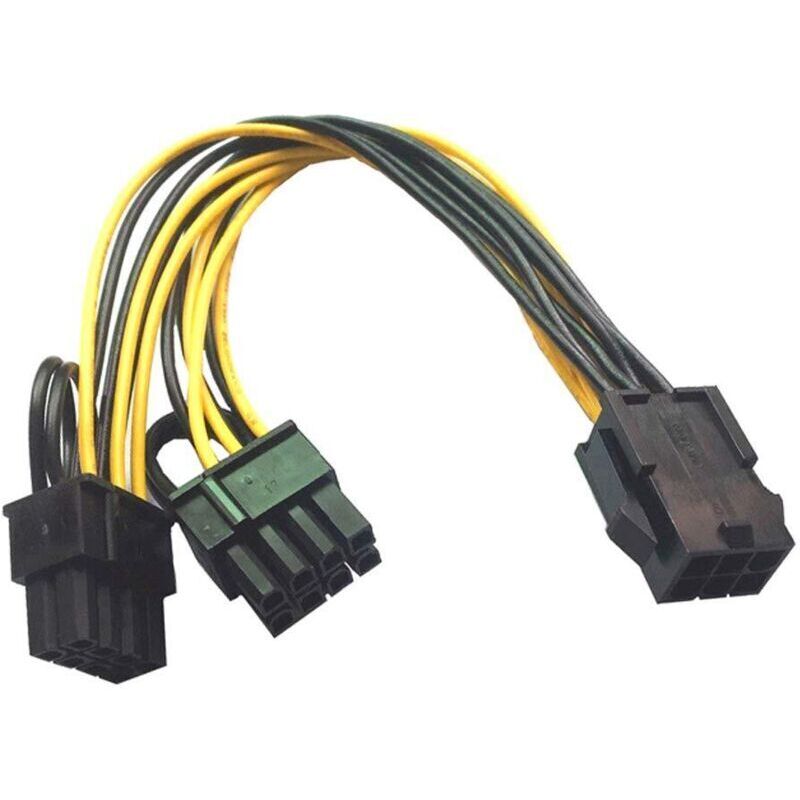 R01S Stromadapter für 6-Pin-PCIe-Grafikkarten auf 2 x 8-Pin-PCI-Express-Adapter (6+2) PCI Express VGA GPU-Stromadapter für Grafikkarten mit 18 cm