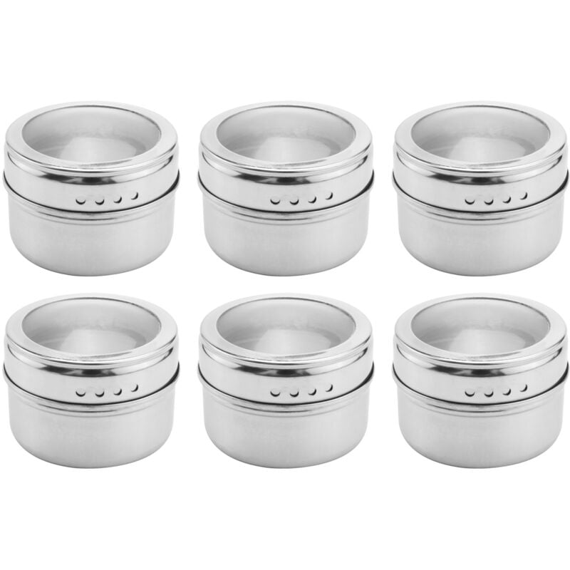 R)6 Stueck / Satz Klar Deckel Magnet Gewuerzdose Edelstahl Spice Sauce Vorratsbehaelter Toepfe Kueche Condiment Halter Haushaltswaren
