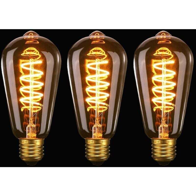 Rabatt, 3er-Pack dimmbare Vintage-Edison-LED-Lampen, 3 w, flexible Spiral-LED-Glühfaden-E27-Schraube, LED-Glühfaden-Glühbirne ST64, Retro-Antik-Stil,