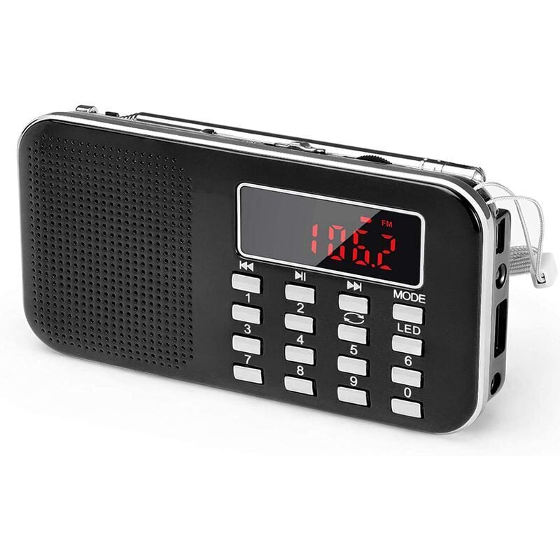 Tragbares AM/FM-Radio, Radio mit Notlicht, Micro-SD/AUX/USB-Unterstützung, wiederaufladbarer 1200-mAh-Akku
