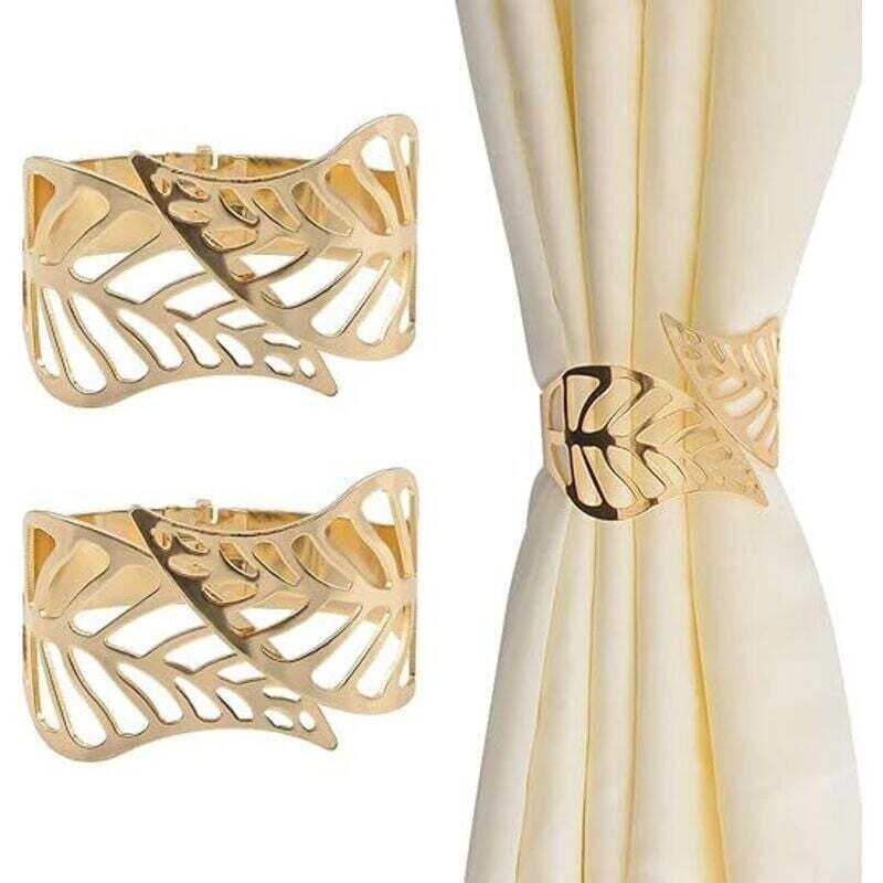 Raffhalter für Gardinen, 2 Stück, kreative Metallschlaufen aus Gardinenseil, hohle Blattform, dekorativer Gardinenclip, Fensteraccessoire für Zuhause