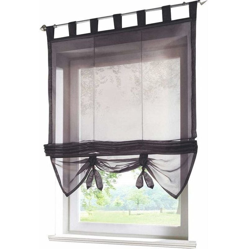 Raffrollo mit Schnallen, Gardinen, Küche, Raffrollos, transparente Schnalle, moderne Rollos, grauer Voile, l x h 120 x 155 cm, 1 Stück