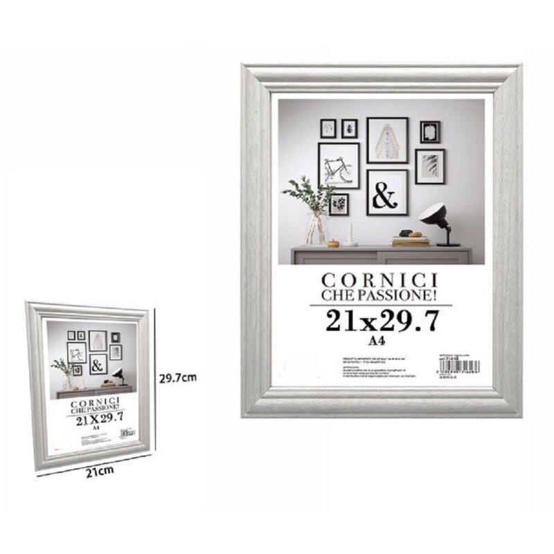 Trade Shop Traesio - Trade Shop - Rahmen für Fotos, Gemälde, Leinwände, Poster, Fotohalter, 21 x 29,7 cm, Silber, Modell 71619 -