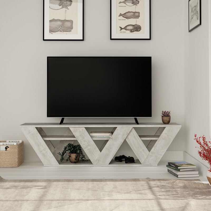 Decortie - Ralla Moderner TV-Ständer Multimedia-Zentrum TV-Einheit Mit Regalen 158cm - Antikweiß - Antikweiß