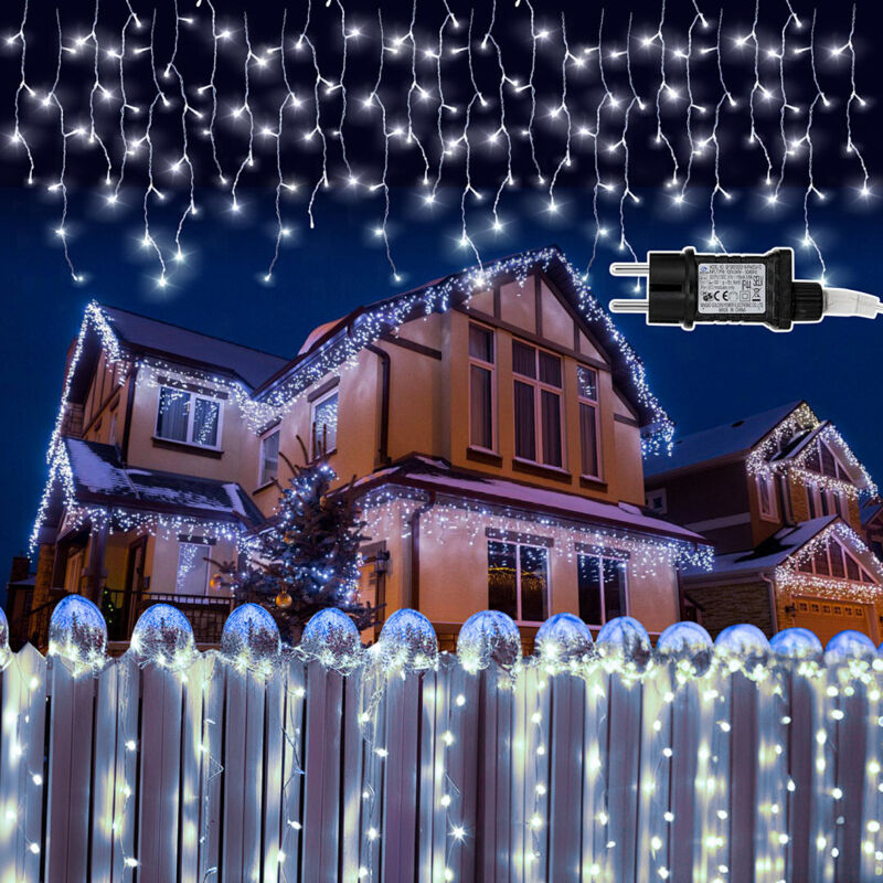 Randaco 10M 200LEDs Eisregen Lichterkette Kaltweiß, Fenster Lichtervorhang mit 8 Modi IP44 Wasserfest, Weihnachtsbeleuchtung Party Balkon Garten Deko
