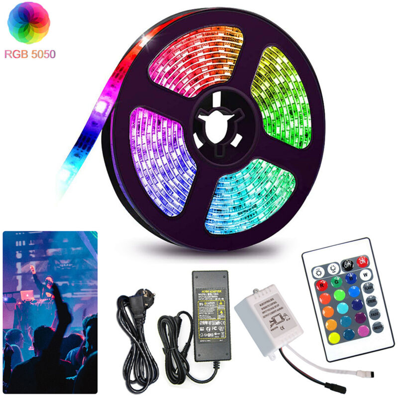 Randaco 5M LED Streifen set , RGB LED Stripe 5050 SMD, LED Strip 30 LEDs, LED not wasserdicht(IP20), mit 24 Tasten Fernbedienung